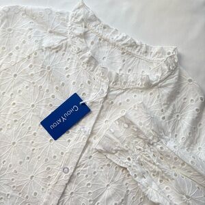 NWT Chouyatou Cotton Broderie Anglaise Eyelet Blouse Size XL
